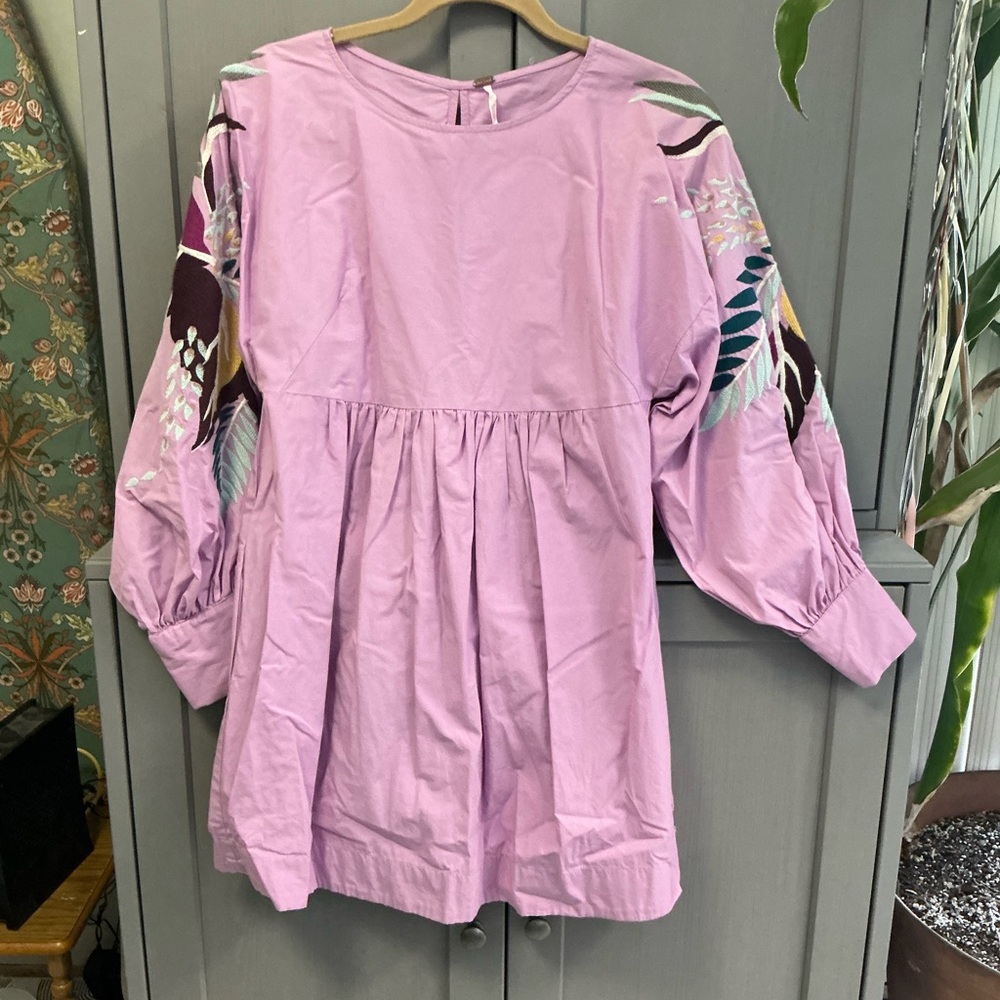 Free People Lilac Embroidered Blouse